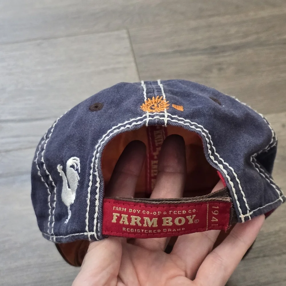 Farm Boy Geberation Kids Hat Velcro Blue White Barn Chore Outdoor Cowboy